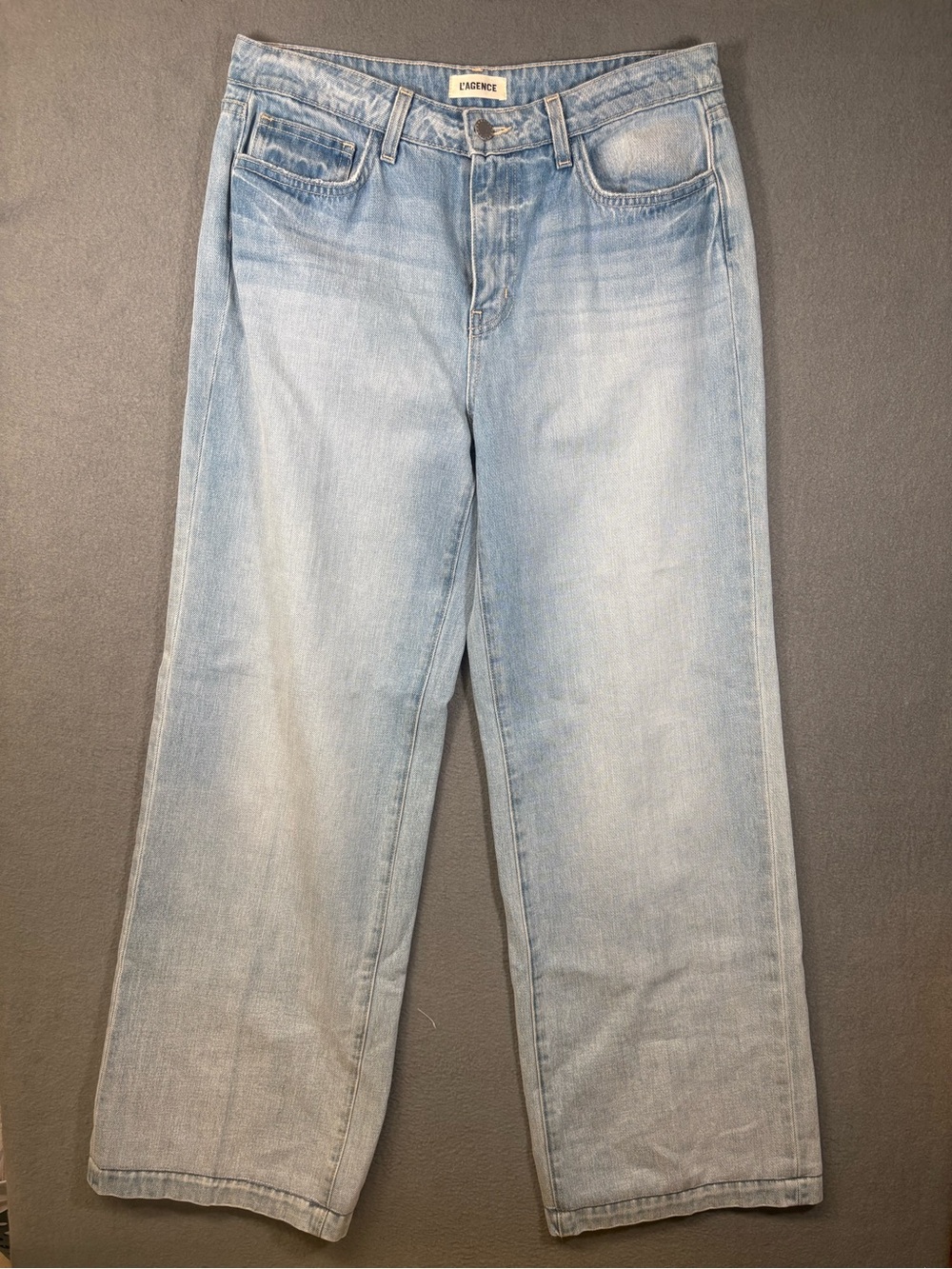 L'AGENCE Jeans Joanne Low-Rise Wide-Leg Light Wash Blue Size 28